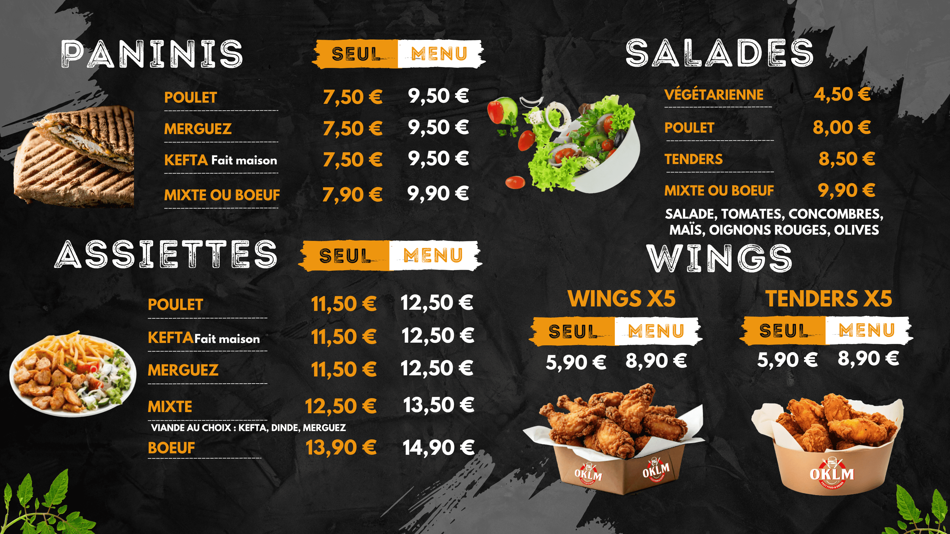 Menu TV PANINIS · ASSIETTES