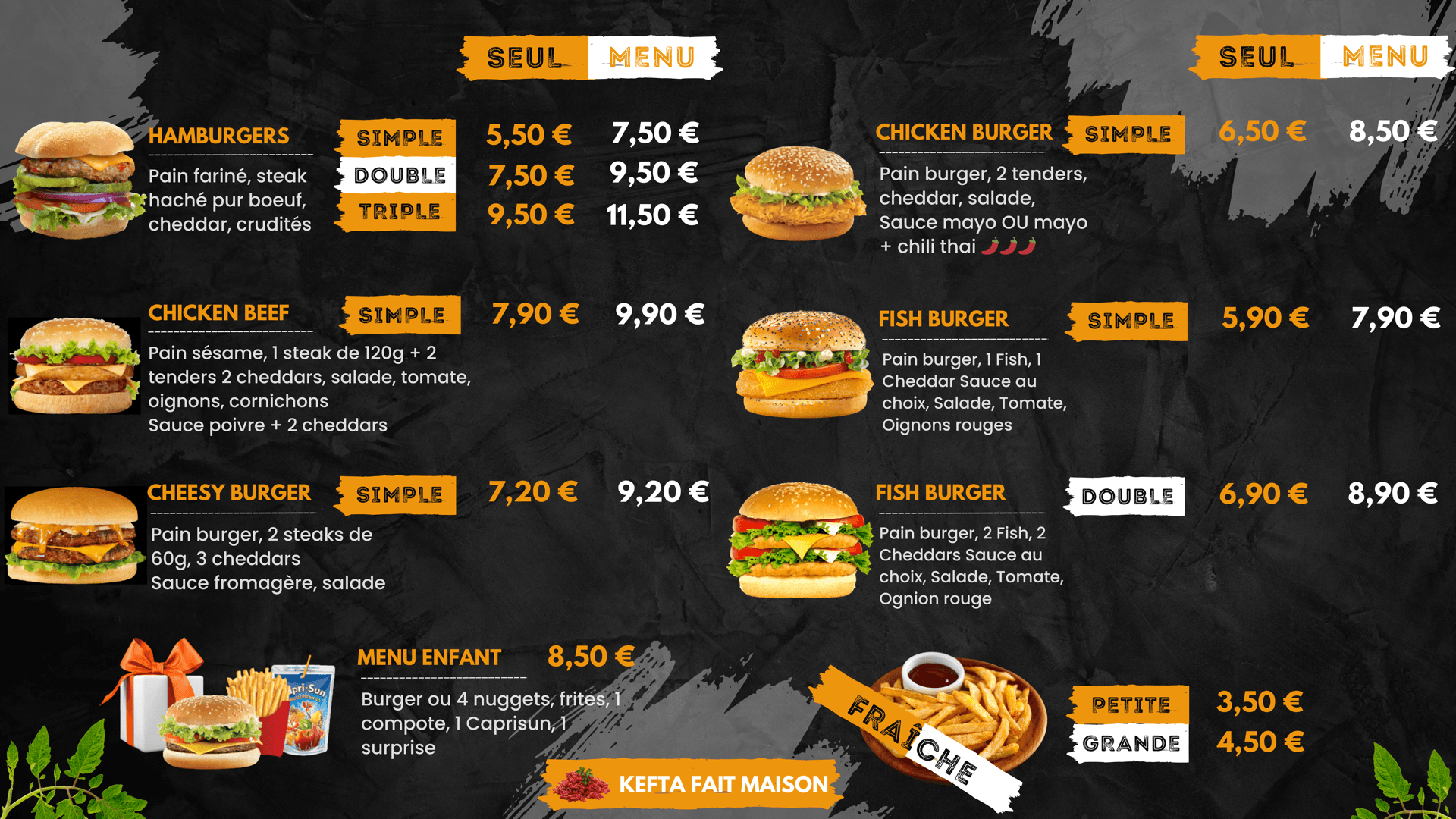Menu TV Burgers